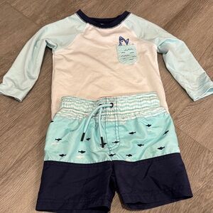 Cat & Jack Light Aqua and Navy Shark Rashguard Swim Set